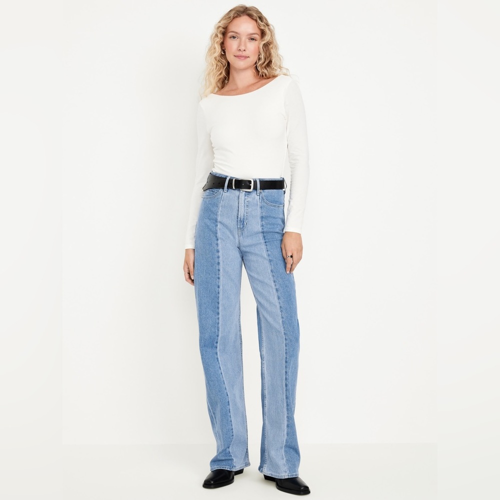 Old Navy Two-Tone Extra High-Waisted Wide-Leg Jeans